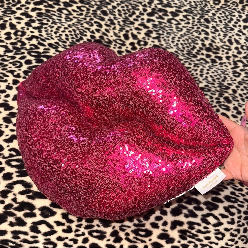 Isaac Mizrahi NY pink sequin lips decorative pillow